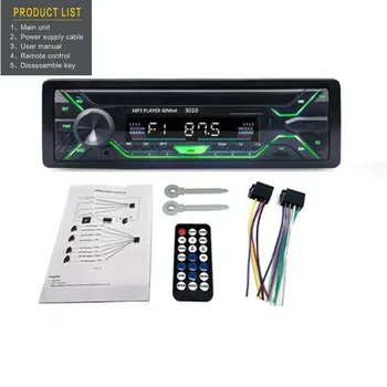 Araba Radyo Ses 1din Bluetooth Stereo MP3 Çalar FM Alıcı 1 DİN 12V 60wx4 renkli ışıklar İle AUX / USB / TF Kart Dash Kiti 2