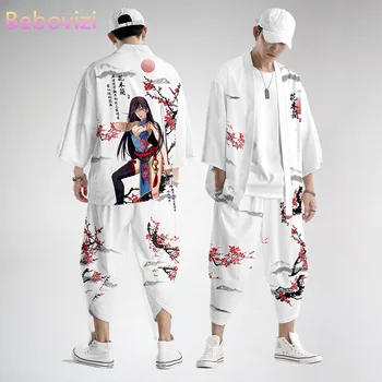 Japon Kimono Plaj Harajuku Erkek Kadın Hırka Haori asya kıyafetleri takım elbise 2021 Beyaz Hua Mulan Çin Tarzı Setleri Moda 2