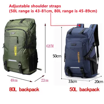 80L 50L erkek Açık Sırt Çantası Tırmanma Seyahat Sırt Çantası Spor Kamp Yürüyüş sırt çantası okul çantası Paketi İçin Erkek Kadın Kadın 2