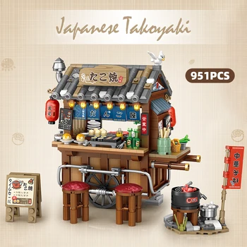 665 adet Mini Japon Sokak Görünümü Takoyaki Dükkanı Yapı Taşları Hong Kong Tarzı Gıda Durak Restoran tuğla oyuncaklar Çocuklar İçin hediyeler 2