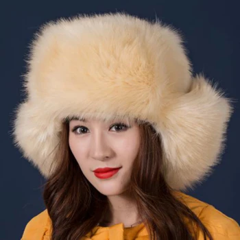 HT250 Kadın Peluş Faux Kürk Dolması Sıcak Kış Kulak ısıtıcı şapka YENİ Yüksek Kalite Trapper Şapka Kış Rus Rus Kalpağı şapka 2