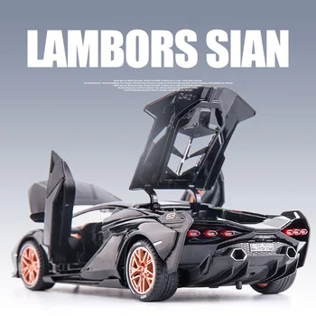 Yeni 1/24 Ölçekli Lambors Sıan Süper Araba Alaşım Model Araba Modifiye Diecasti Oyuncak Araba Koleksiyonu Simülasyon ses ve ışık Oyuncak Boys için 2