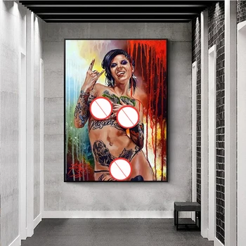 Sanat Dövme kadın Bar Tuval Boyama Sanat Asılı Buhar Punk Poster ve Baskılar Cuadros Duvar Resimleri için Oturma Odası Ev dekor 2