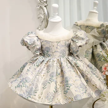 Ispanyolca retro mahkemesi kız elbise yeni bebek kız kabarcık kollu Jakarlı prenses elbise bebek 1st doğum günü partisi bebek fiyonku tutu elbise 2