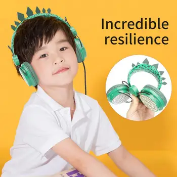 Kulaklık Hafif Ayarlanabilir Dinozor Tasarım Çocuk Kablolu Stereo Kulaklık Öğrenme için Kokusuz Zararsız Çevre 2