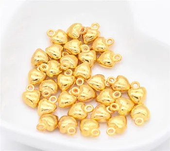30 adet / grup 9x7mm Altın Renk Kaplama Sevimli Kalp Charm Kolye DIY El Yapımı Takı Aksesuarları 2