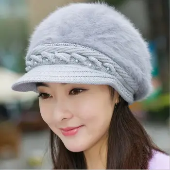 kış Noel Süper sıcaklık şapka kapaklar kadınlar için Bere tavşan Gerçekten kürk rahat kapaklar moda Tüm Maç Bere Hostes şapka 2