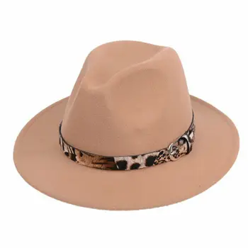2020 Moda Trendi Kadın Bayanlar Yün fötr şapka Şapka Leopar Baskı Geniş Ağız Yün Panama Rahat Resmi Parti Kış Yeni Fedoras 2
