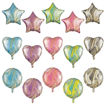 10 adet 10/18 inç mix mermer balonlar yıldız kalp folyo balonlar düğün doğum günü partisi dekorasyon helyum globos pentagram hava topları 2