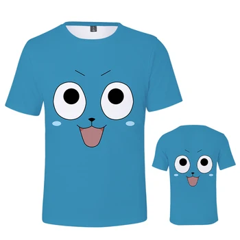 Peri Kuyruk Mutlu Kedi Anime Erkek Tişörtleri Streetwear Tees Gömlek 3d T-Shirt Yaz Harajuku Ulzzang 3d T-Shirt Dropshipping Tops 2