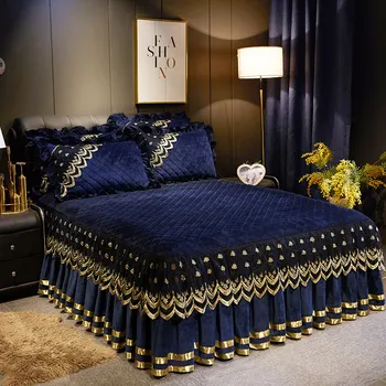 Kadife Kraliçe king-size yatak Örtüsü Yumuşak Vintage Yatak Örtüleri Yatak Dantel Kapitone Çarşaf 2 Yastık Kılıfı 3 adet set 2