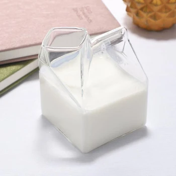 1 Adet 300ML Yarım Pint Süt Karton Tarzı Yaratıcı Mini Kremalı Sürahi Cam Süt cam kupa İçme Şurubu çay şişesi 2