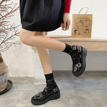 Japon Lolita Küçük deri ayakkabı Kadın İngiliz Tarzı Kalın tabanlı Ma Retro Punk Sevimli Jk Üniforma Ayakkabı 2