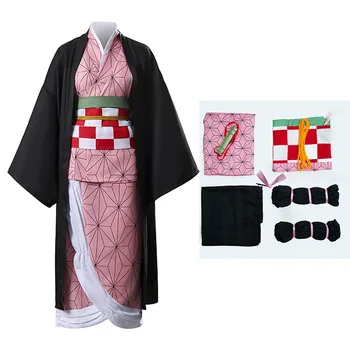 Anime iblis avcısı Kimetsu Hiçbir Yaiba Cosplay Kostümleri Kimono Kamado Nezuko Yetişkin Çocuk Cadılar Bayramı Kostüm Peruk 2
