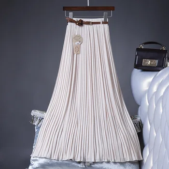 2021 Yüksek Kalite Kadınlar Yaz Etek Yüksek Bel Vintage Kadınlar Pilili Etek Saias Femme Boho Beyaz Uzun şifon Etek Streetwear 2