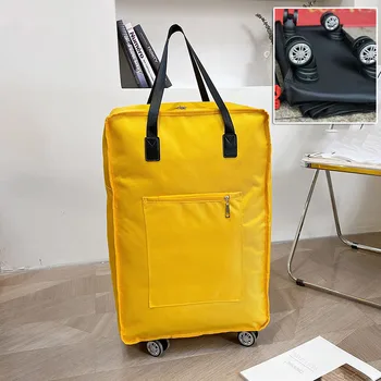 Büyük Kapasiteli Dört Tekerlekli Seyahat Çantası Taşınabilir Bagaj Depolama Bavul Seyahat Çalışması için Oxford Katlanır alışveriş çantası XA747F 2