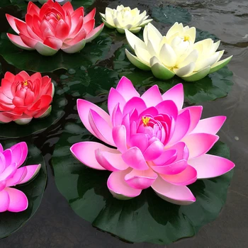 1 Adet Yüzen Lotus Karışık Renk yapay çiçek Gerçekçi Nilüfer Düğün İçin Mikro Peyzaj Gölet Bahçe Ev Dekorasyon 2