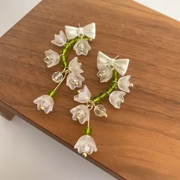 Kore Basit Zarif Çan Orkide Küpe Yeni Buzlu Boncuklu Püskül Gümüş İğne Küpe Kız Tasarım Çiçek Takı Aksesuarları 2