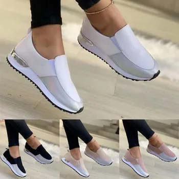 Vulkanize kadın ayakkabısı Tenis Ayakkabıları kadın ayakkabısı Antiskid Düz Renk Örme spor ayakkabı kadın gündelik spor ayakkabısı 2021 2
