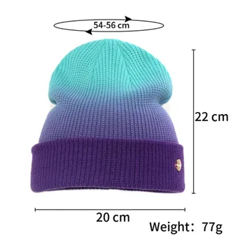 Kadınlar İçin boneler Degrade Renk Doku Küçük Etiket Örme Şapka 2022 Sonbahar Ve Kış Yeni Kubbe Ins Sıcak Yün Kravat boya Bere 2