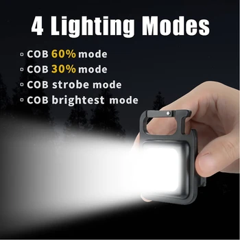 Mini el feneri LED çalışma ışığı taşınabilir cep feneri anahtarlıklar USB şarj edilebilir açık kamp için küçük ışık tirbuşon 2