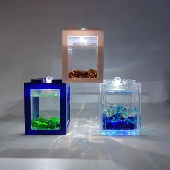Mini Betta akrilik balık tankı akvaryum balığı tankı ofis mini yaratıcı yapı taşı süsler LED ışıkları ile 2