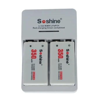 2 Parça Soshine 9 V Şarj Edilebilir Pil 350 mAh 9 v pil Ni-Mh pil 9 v bateria ile şarj 2