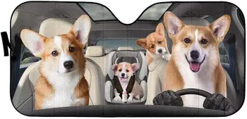 Sevimli Corgi Köpek araç ön camı Güneş Gölge Corgi Sürüş Ön Cam Güneşlik Kapak Köpek Aile araba siperliği Gölge Kamyon Oto Araba 2