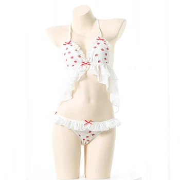 AnıLV Yaz Plaj Tatlı Kız Çilek Bikini Swimstuit Mayo Unifrom Kadınlar Sevimli Iç Çamaşırı Kıyafetler Kostümleri Cosplay 2