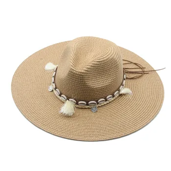 Panama şapkası Kadın Erkek bant kemer Batı Kovboy Hasır Şapkalar Büyük Ağız 11 cm Güneş Koruma Plaj Hasır Kadın Şapka Sombreros De Mujer 2