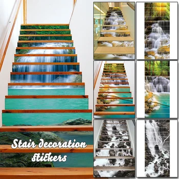 13 adet / takım Peyzaj Şelale Merdiven zemin çıkartmaları Su Geçirmez Çıkarılabilir Kendinden Yapışkanlı Dıy Merdiven Çıkartmaları Duvar Resimleri Ev Dekorasyonu 2