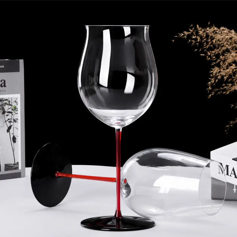 Kırmızı Çubuk Siyah Alt Bordo Cam şarap bardağı Kırmızı Köşk Siyah Alt Siyah papyon cam kırmızı şarap şişesi şarap bardağı Lüks Kadeh Görüntü 1