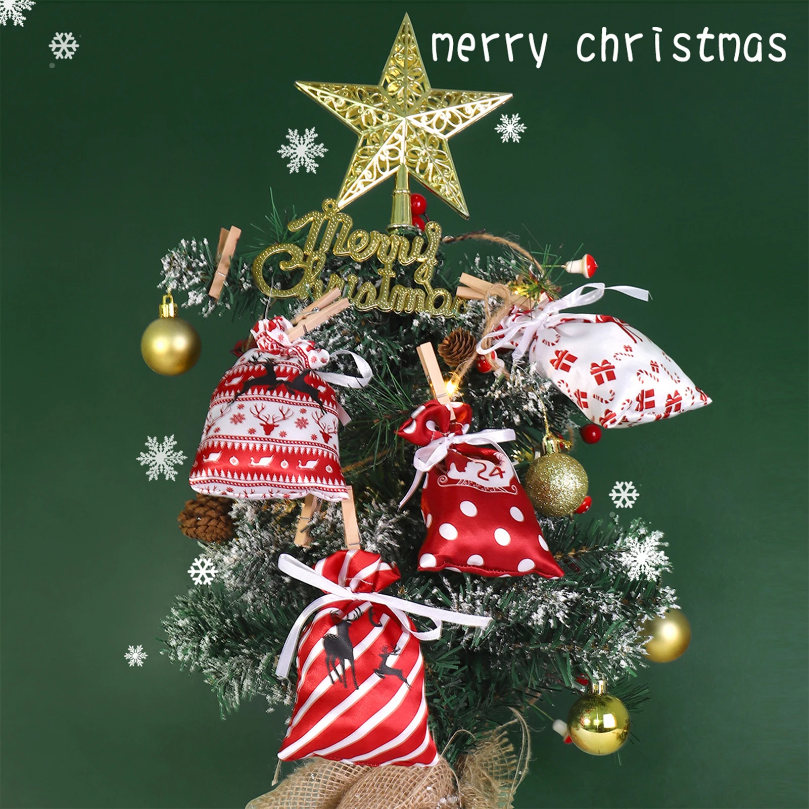 24 Gün Noel Advent Takvimi Çanta Duvar Asılı İpli Hediye Boş Çanta Klipleri ile 2023 Yeni Yıl Partisi Noel Ağacı Dekorasyon Görüntü 1