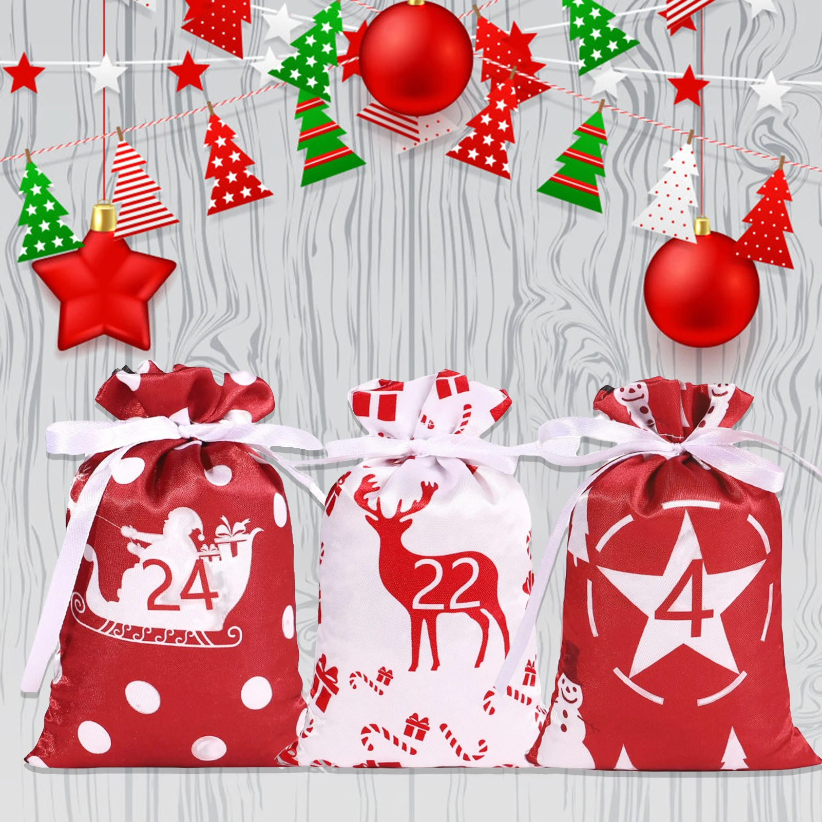 24 Gün Noel Advent Takvimi Çanta Duvar Asılı İpli Hediye Boş Çanta Klipleri ile 2023 Yeni Yıl Partisi Noel Ağacı Dekorasyon Görüntü 3