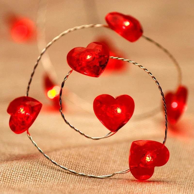 Sevgililer günü ışık süslemeleri 2 metre kırmızı kalp peri ışık dize düğün / doğum günü partisi masa süsü Görüntü 3