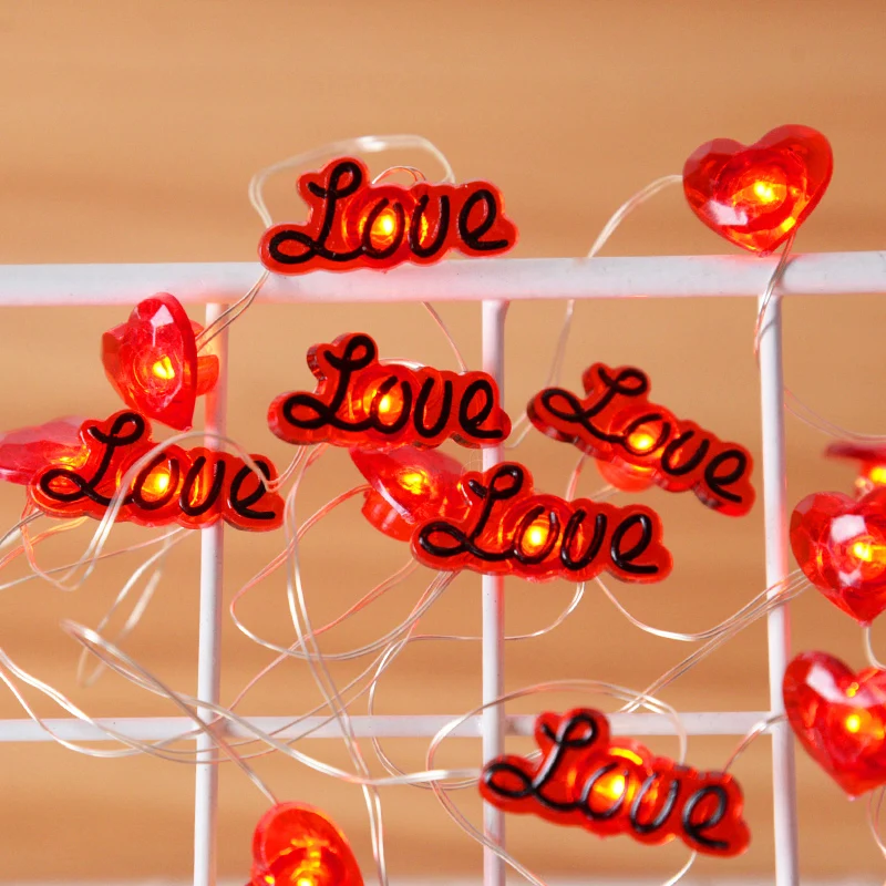 Sevgililer günü ışık süslemeleri 2 metre kırmızı kalp peri ışık dize düğün / doğum günü partisi masa süsü Görüntü 4