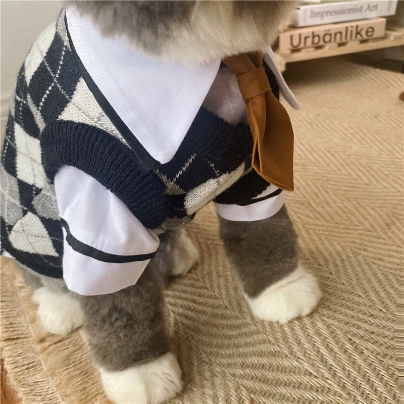 Kolej Tarzı Pet JK Gömlek papyon Kedi Yaka Okul Rozeti Broş Kedi Bichon Oyuncak Giyim Aksesuarları Yavru Aksesuarları Görüntü 2