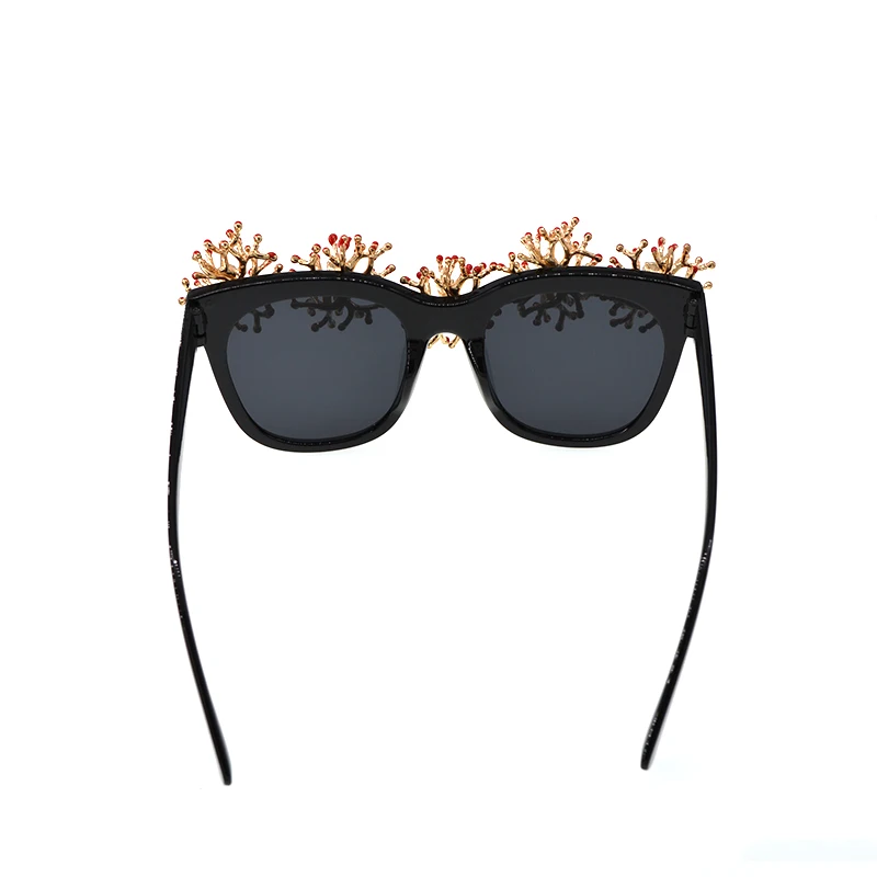 moda retro barok güneş gözlüğü yaz plaj taklidi vintage daire büyük boy güneş gözlüğü kadın siyah kare göz aşınma Görüntü 1