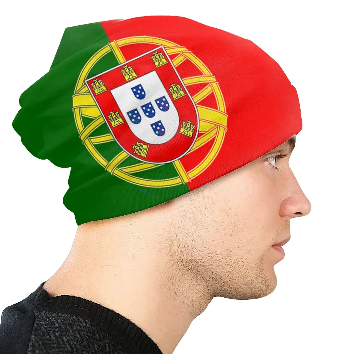 Portekiz bayrağı Skullies Beanies Portekiz Bayrağı Şapka Moda Açık Unisex Kapaklar Yetişkin Bahar Sıcak Çift kullanımlı Kaput Örgü Şapka Görüntü 3