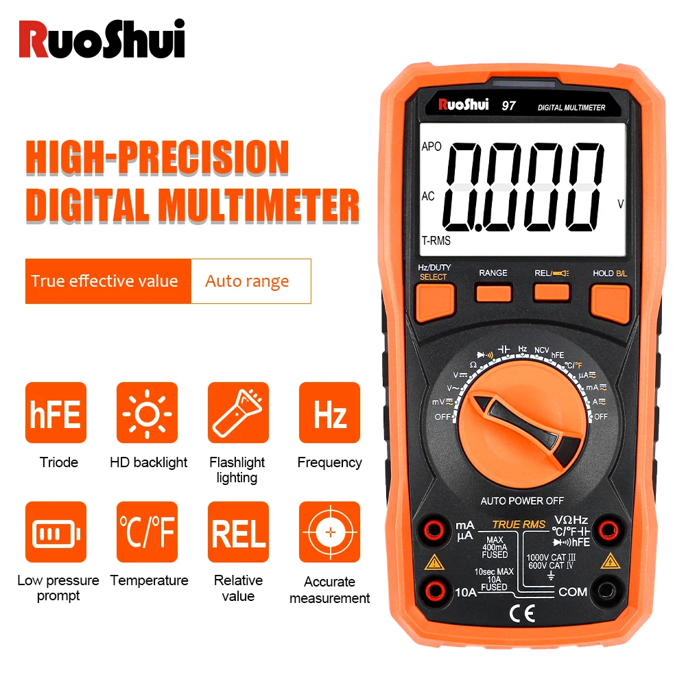 RuoShui 97 Dijital Multimetre Otomatik Aralığı 100mF True RMS 4000 Sayısı 20 MHz LCR Anti-yanık Ampermetre direnç test aleti LCD Multimetro Görüntü 1