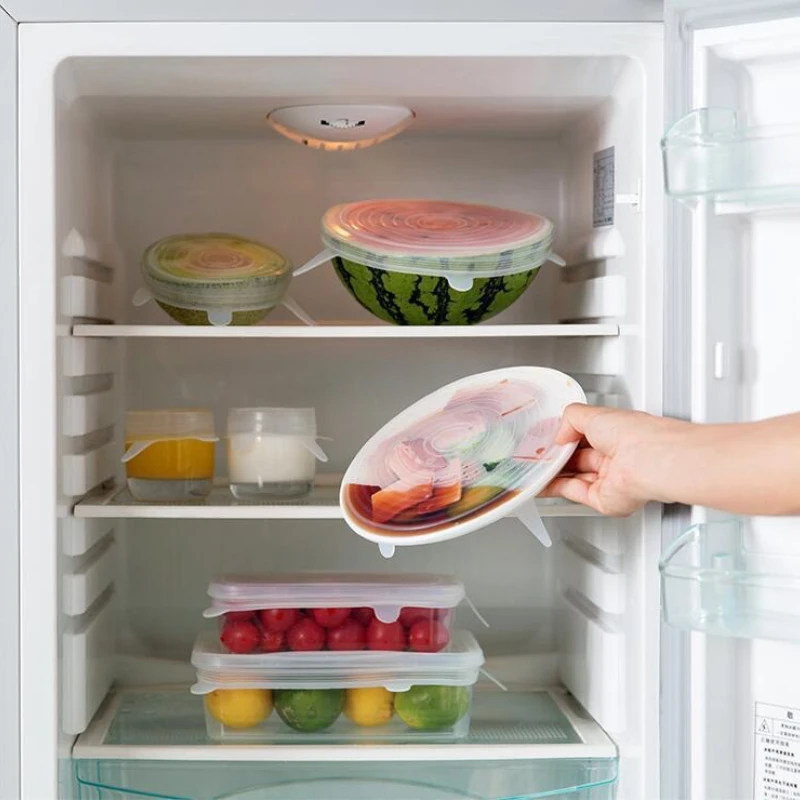 6 ADET Kullanımlık Streç Konserve Kapakları Silikon Taze tutma Kapağı Buzdolabı Mikrodalga Hava Geçirmez Plastik Wrap Mutfak Aksesuarları Görüntü 4