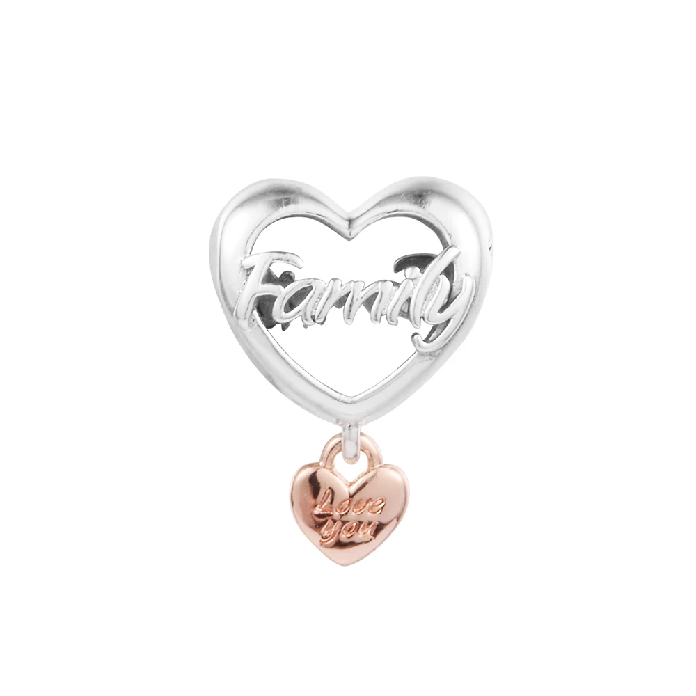 100 % Gerçek 925 Ayar Gümüş Seni Seviyorum Aile Kalp Charm Uyar Orijinal Bilezik Femme DIY Takı Boncuk Kadınlar için Toptan Görüntü 1