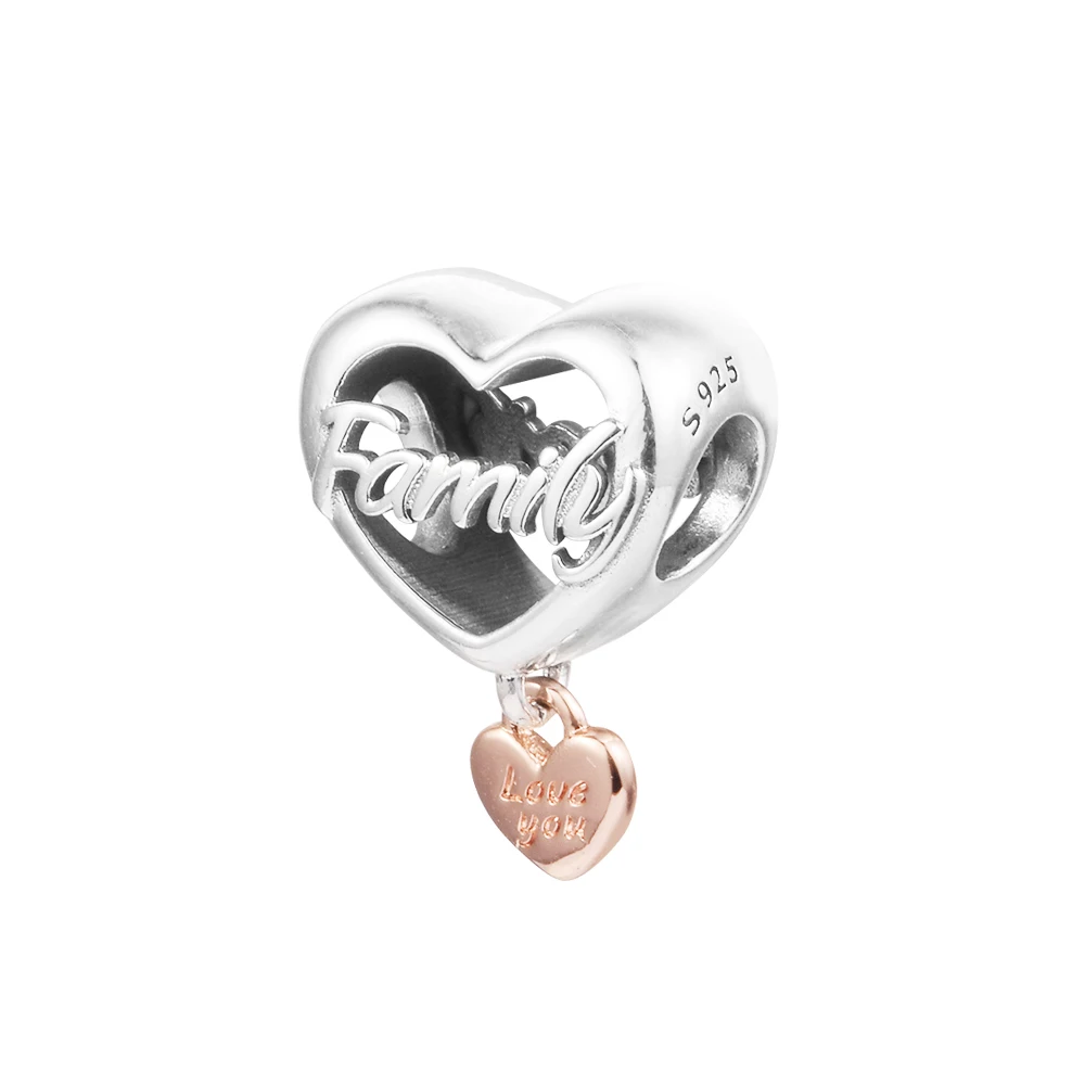 100 % Gerçek 925 Ayar Gümüş Seni Seviyorum Aile Kalp Charm Uyar Orijinal Bilezik Femme DIY Takı Boncuk Kadınlar için Toptan Görüntü 2
