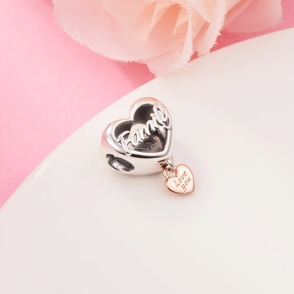 100 % Gerçek 925 Ayar Gümüş Seni Seviyorum Aile Kalp Charm Uyar Orijinal Bilezik Femme DIY Takı Boncuk Kadınlar için Toptan Görüntü 3