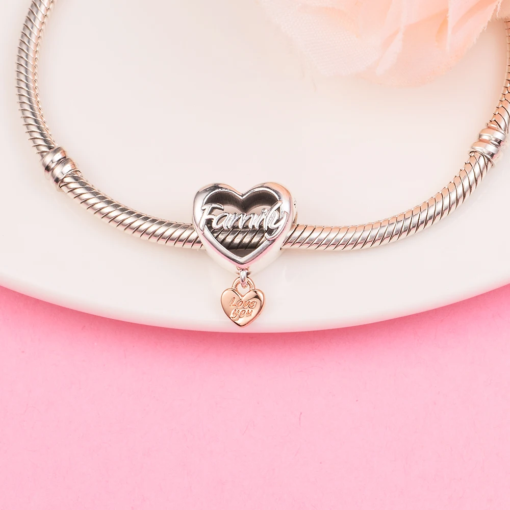100 % Gerçek 925 Ayar Gümüş Seni Seviyorum Aile Kalp Charm Uyar Orijinal Bilezik Femme DIY Takı Boncuk Kadınlar için Toptan Görüntü 5