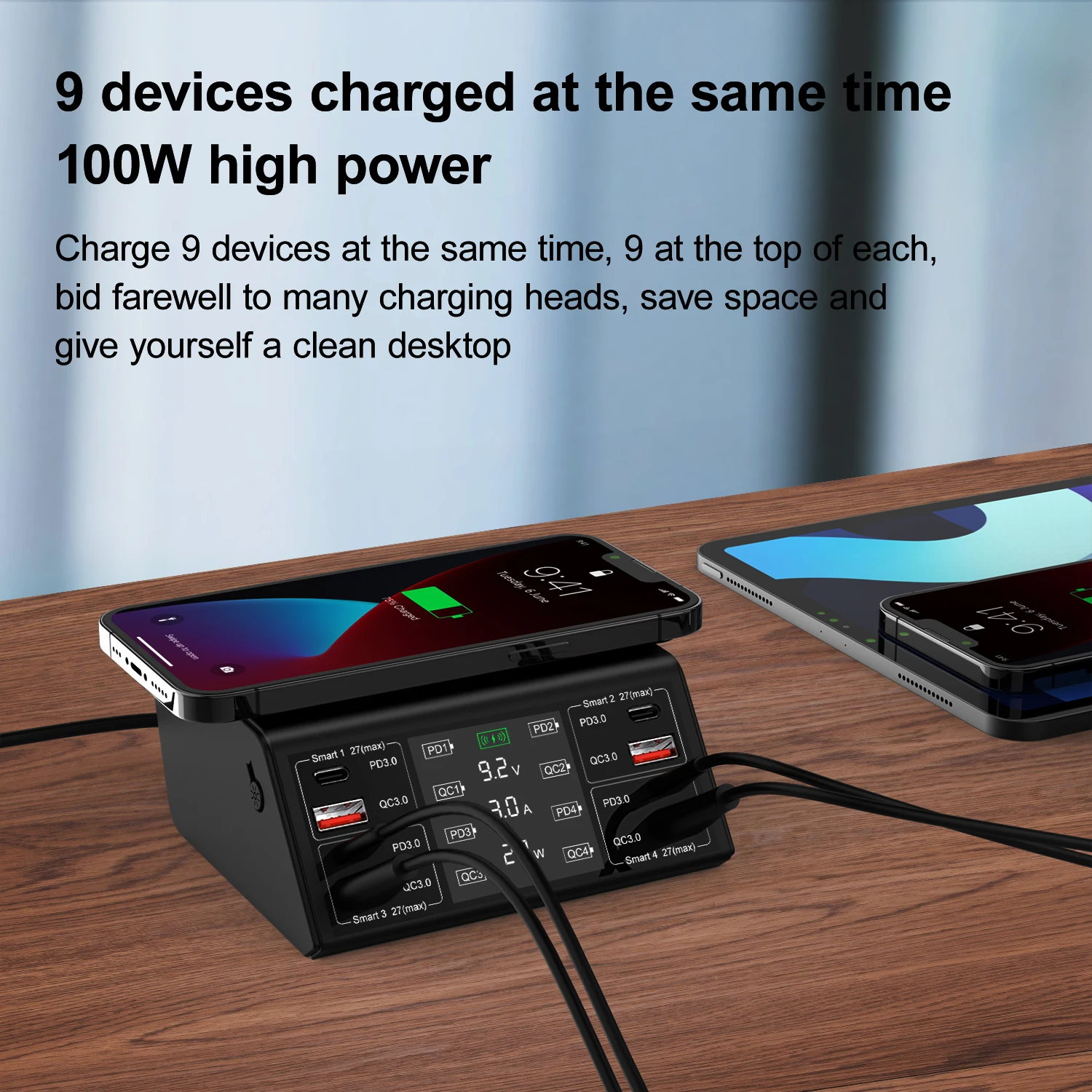 ANDOOLEX Cep Telefonu Şarj Cihazı 4 Port Hızlı Şarj Cihazı 100W Toplam Güç LED Akıllı dijital ekran Ekran Görüntü 4