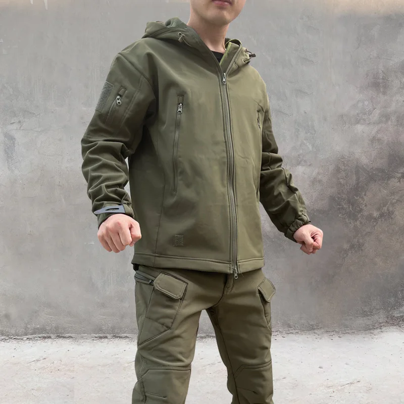 Askeri Taktik Ceket erkek Giyim Takım Elbise Rüzgarlık Ceket Hoodie Spor Çok Cep Kış Ceket Polar Savaş Seti Görüntü 1