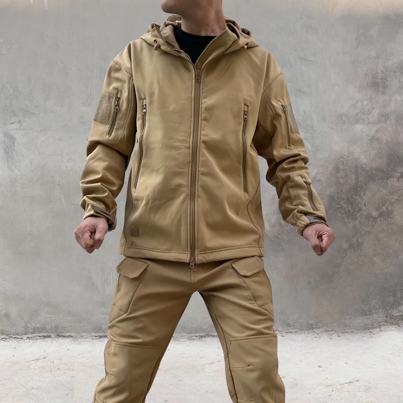 Askeri Taktik Ceket erkek Giyim Takım Elbise Rüzgarlık Ceket Hoodie Spor Çok Cep Kış Ceket Polar Savaş Seti Görüntü 3