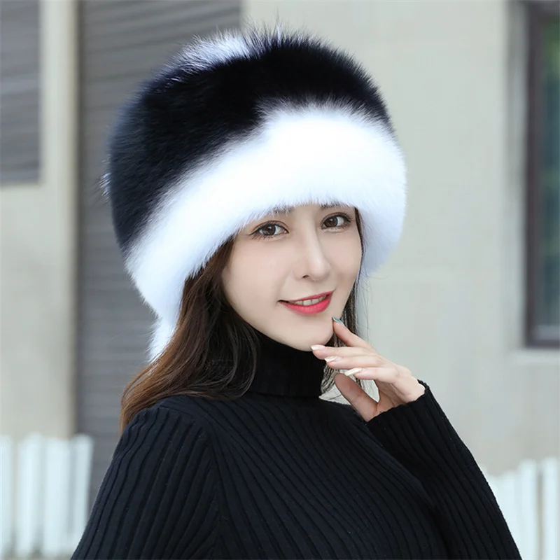 Kadın Tilki Kürk Şapka 2022 Yeni Tilki Kürk Rüzgar Geçirmez Sıcak Earmuffs Kış Şapka kadın Kürk Şapka Rus Şapka Görüntü 1