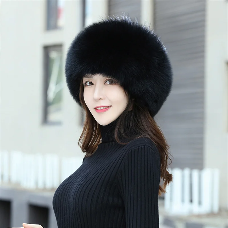 Kadın Tilki Kürk Şapka 2022 Yeni Tilki Kürk Rüzgar Geçirmez Sıcak Earmuffs Kış Şapka kadın Kürk Şapka Rus Şapka Görüntü 2
